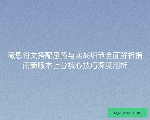 薇恩符文搭配思路与实战细节全面解析指南新版本上分核心技巧深度剖析