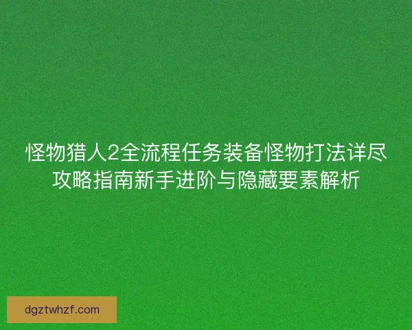 怪物猎人2全流程任务装备怪物打法详尽攻略指南新手进阶与隐藏要素解析